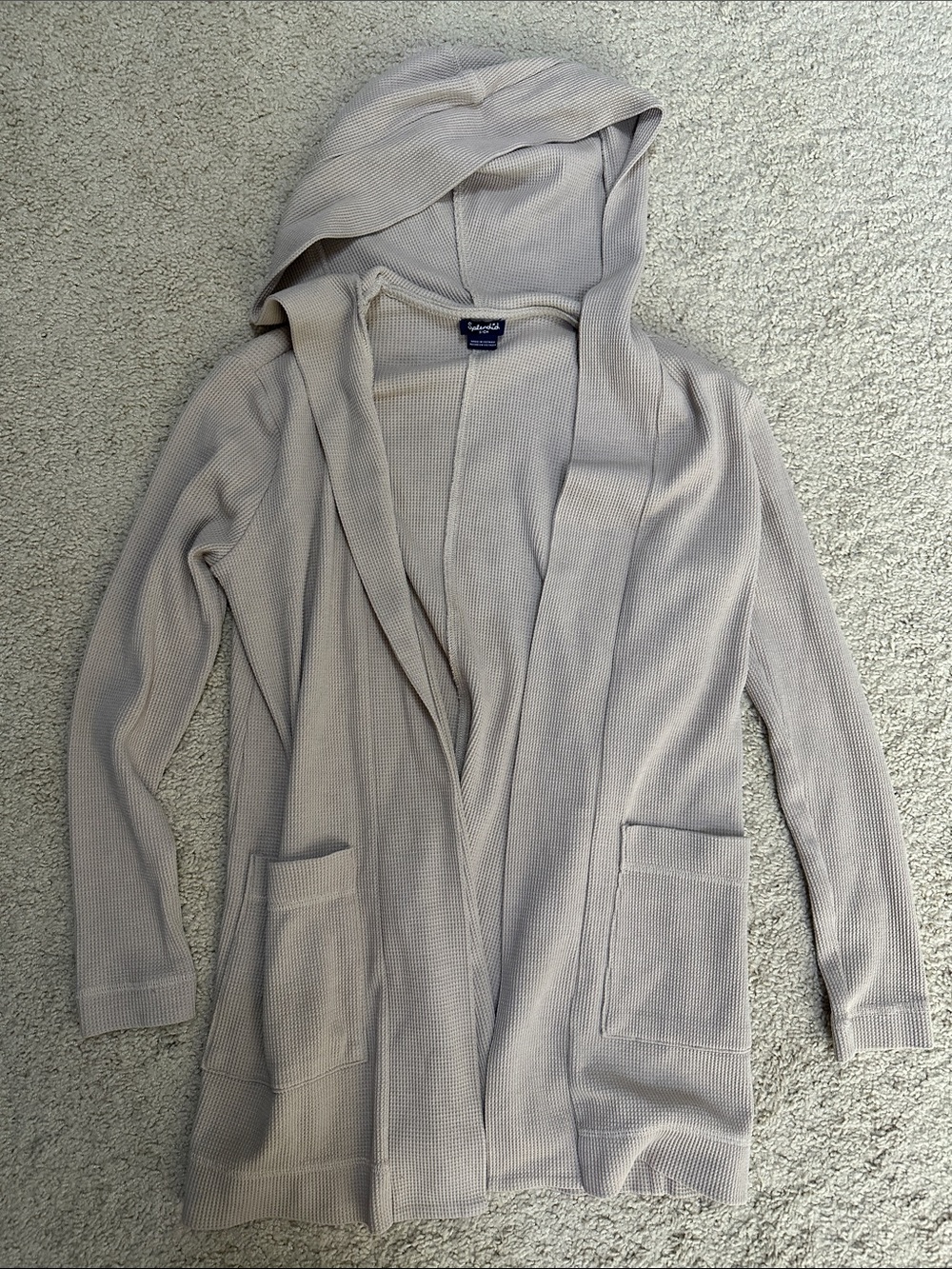 Splendid Tan Waffle-Knit Hooded Cardigan